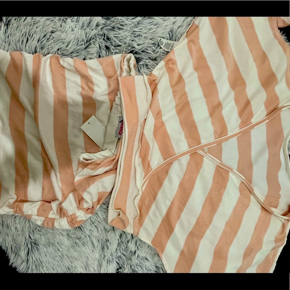 Two peas pink and white striped summer cotton knit outfit